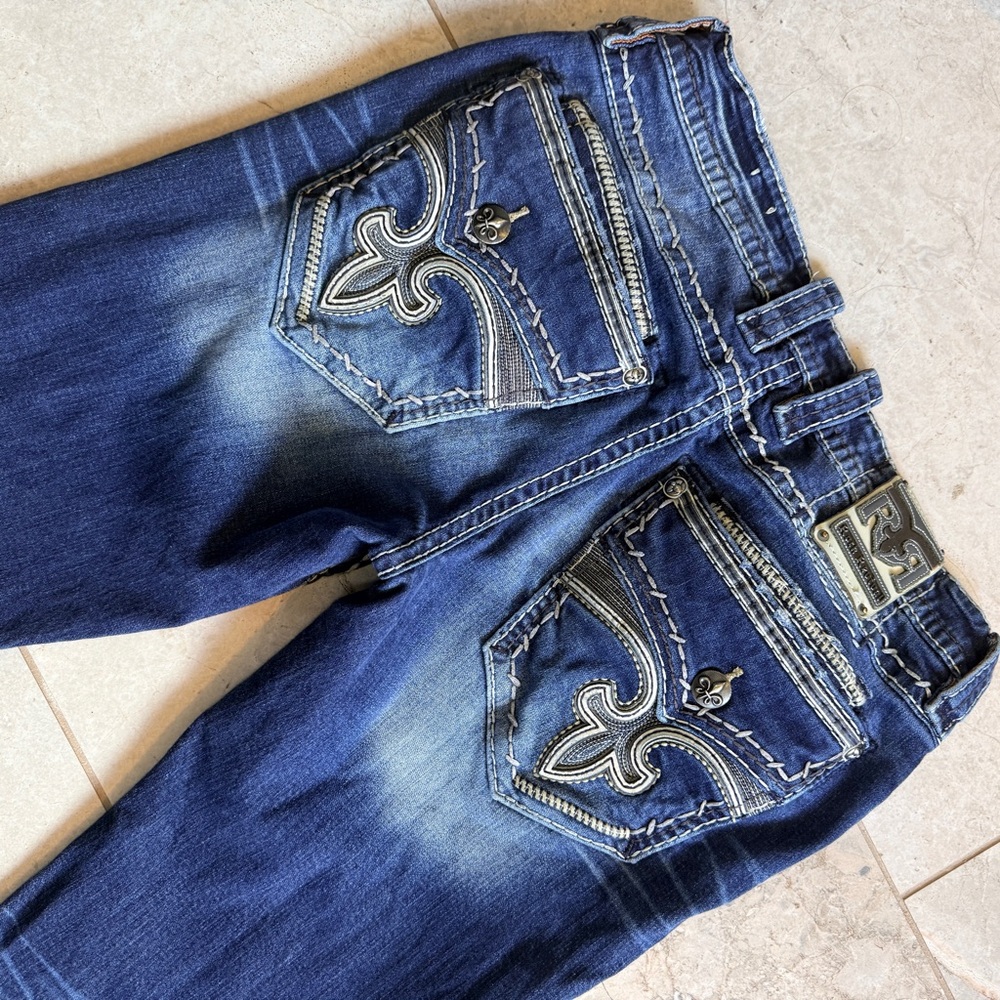Share Rock Revival Jeans Jaser Leather Inserts Faux Straight Men's 34 X 34